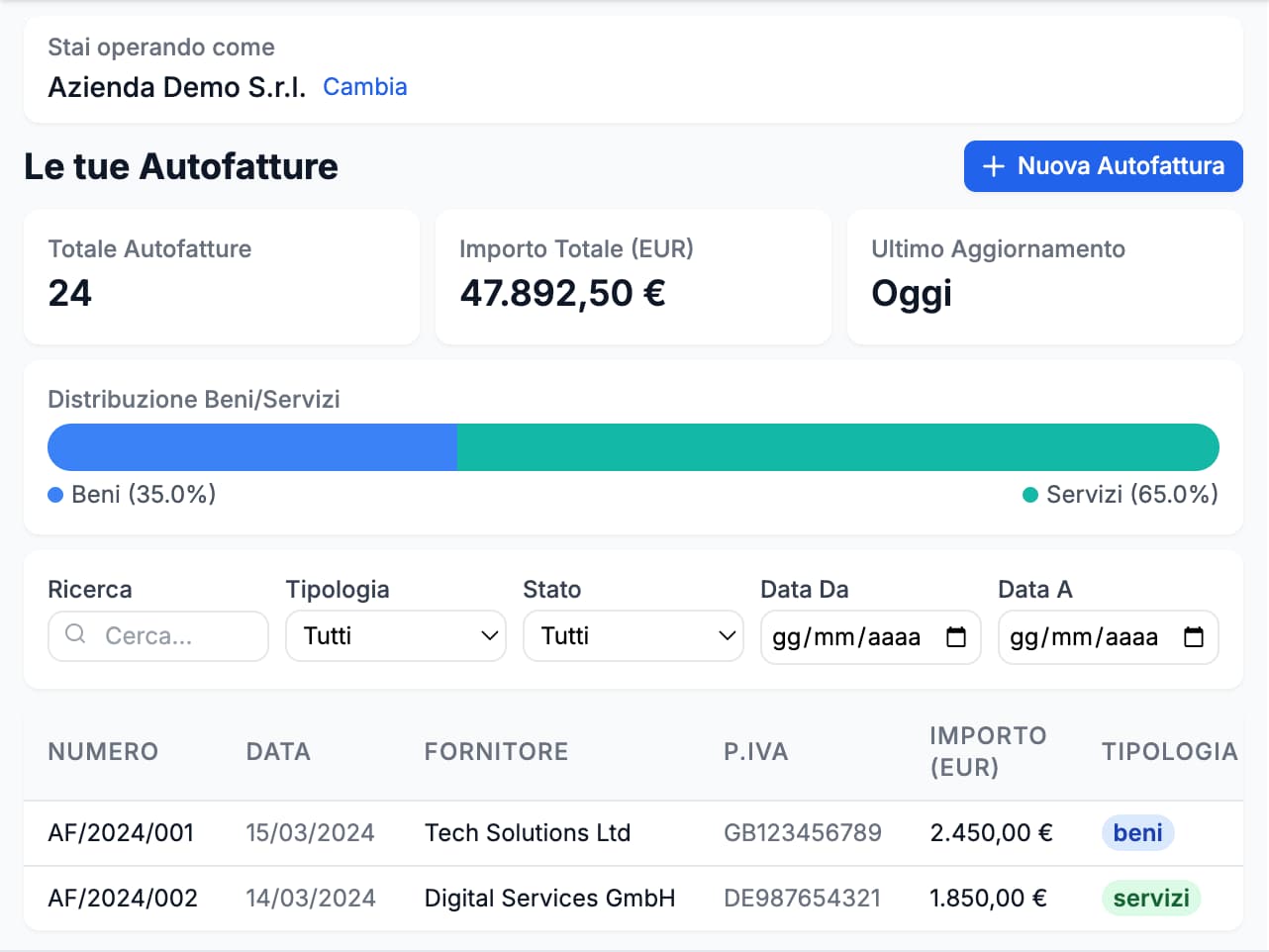 Autofattura.io Dashboard